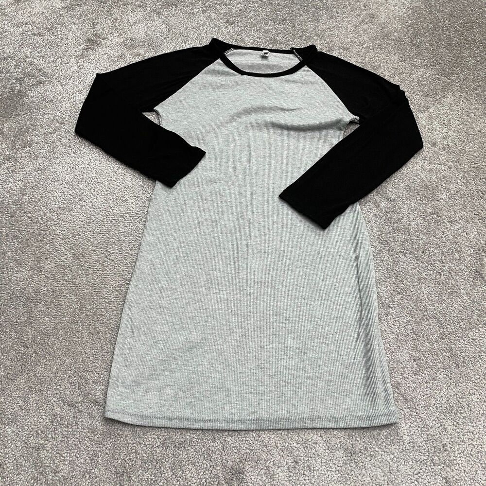 X & Z Ribbed Knit Tunic T-Shirt Dress Womens Small Black Gray Long Sleeve Casual